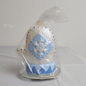 Festive Blue and White Snowflake Ornamenal Candle